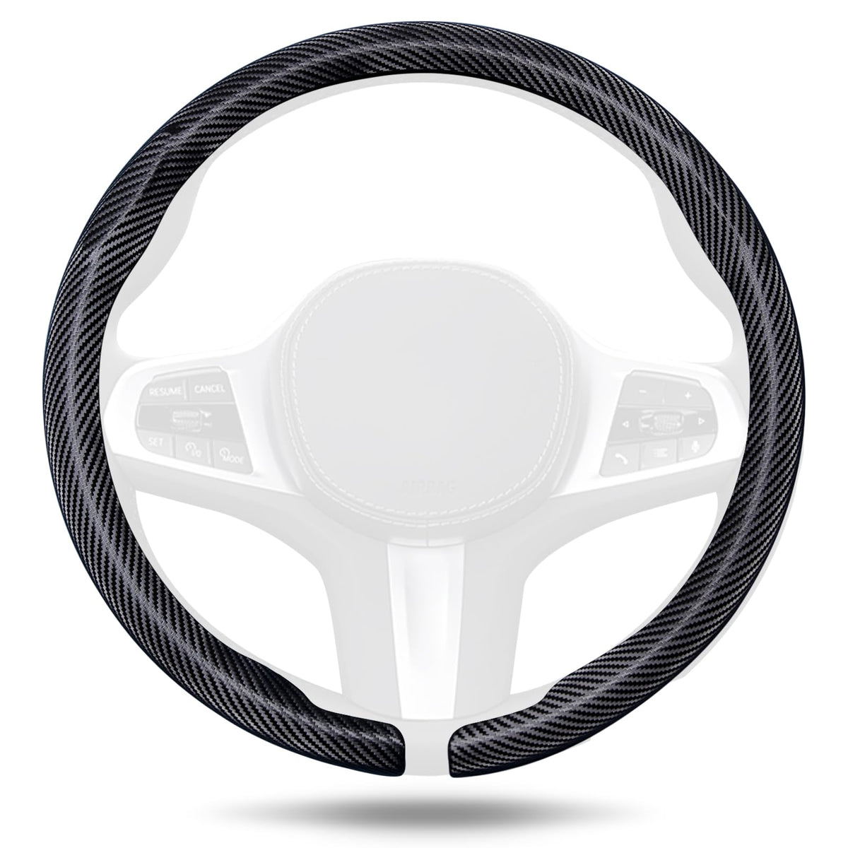 Aimato carbon fiber steering cover close-up showing premium weave and grip.