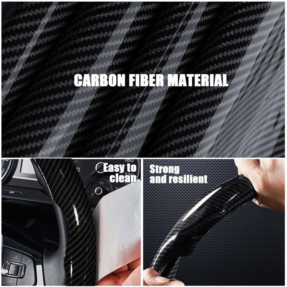 Aimato carbon fiber steering wheel cover fits 14–16 inch wheels.