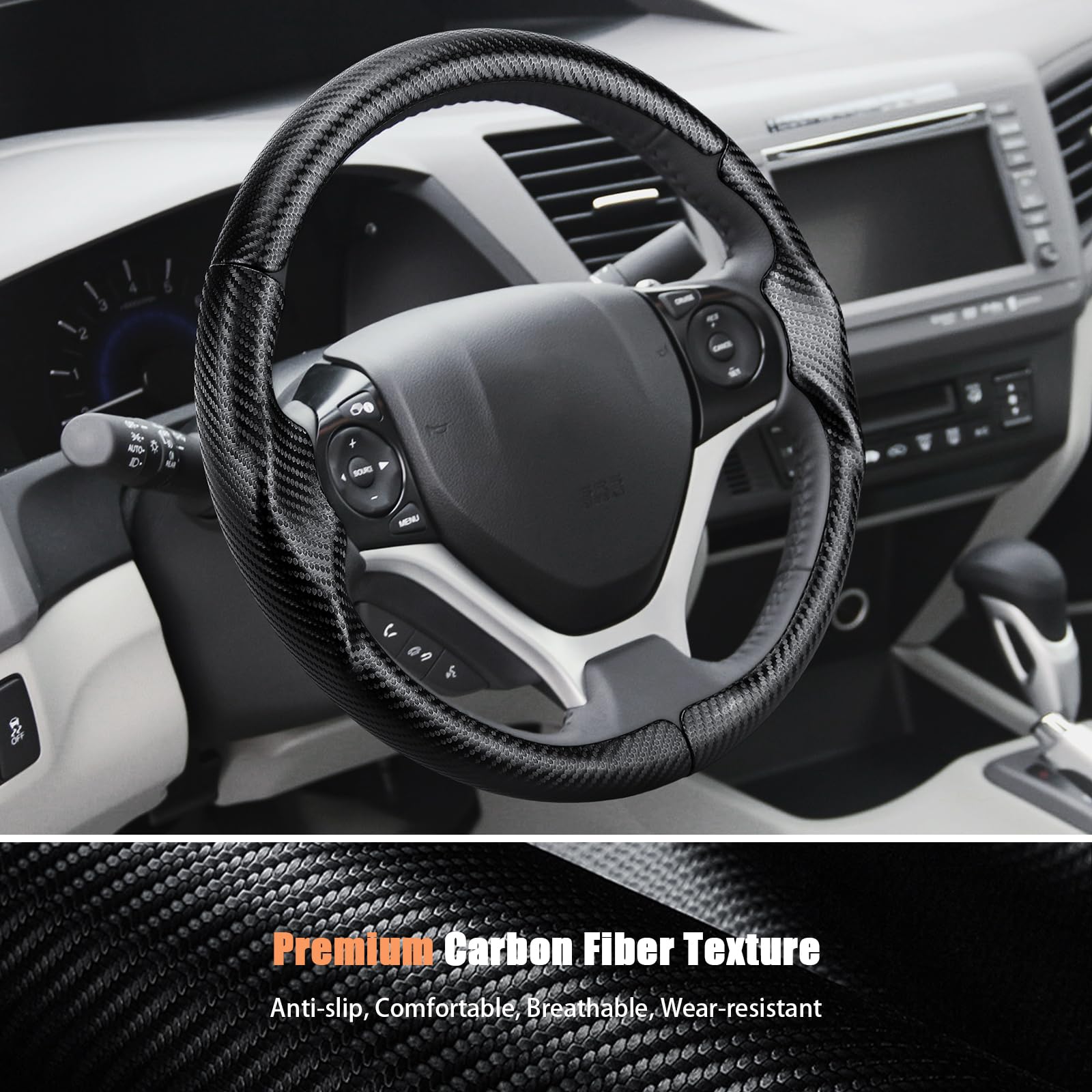 Aimato carbon-fiber style wheel cover adds sportier look and sun fade protection.