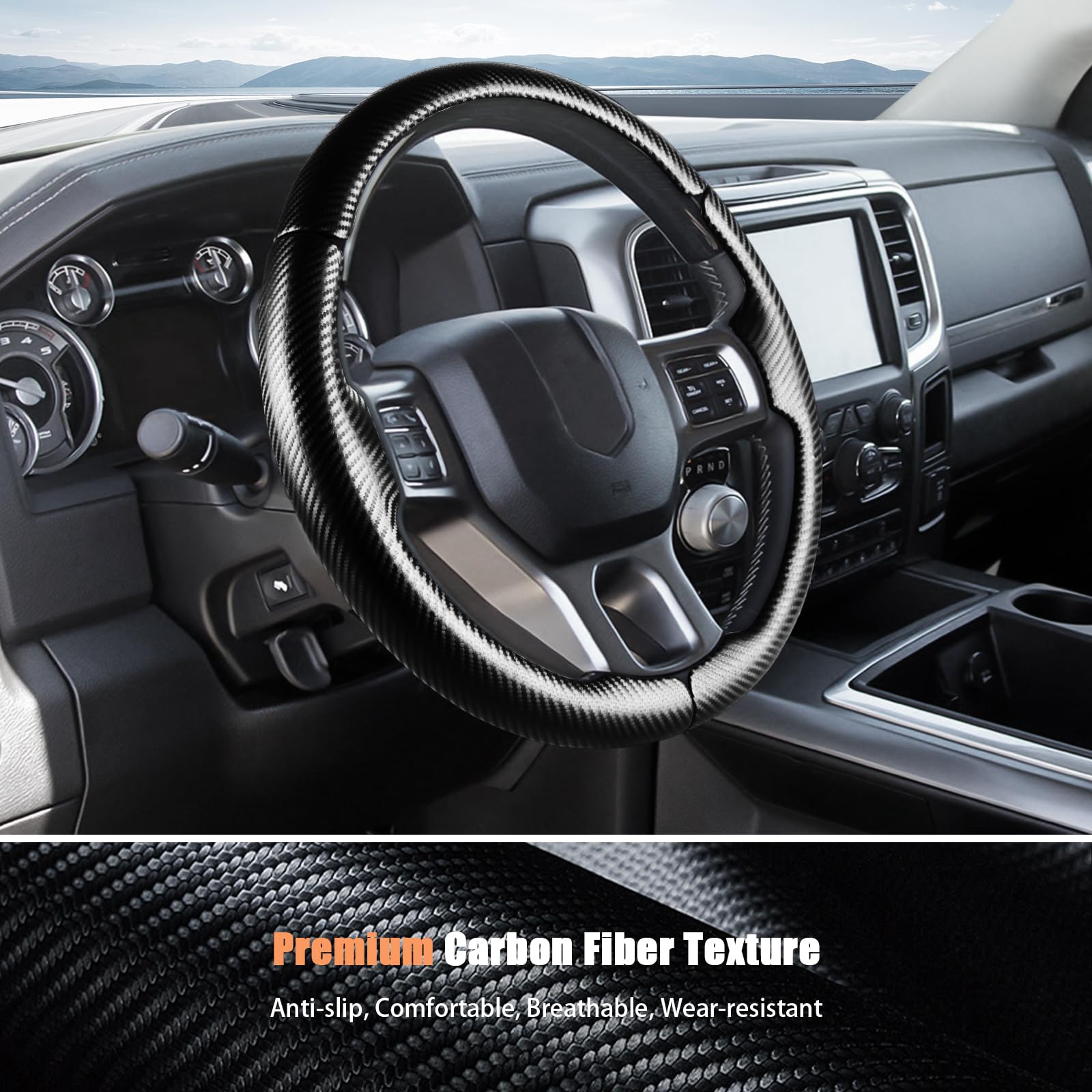 Aimato durable carbon fiber steering wheel cover protects against wear.