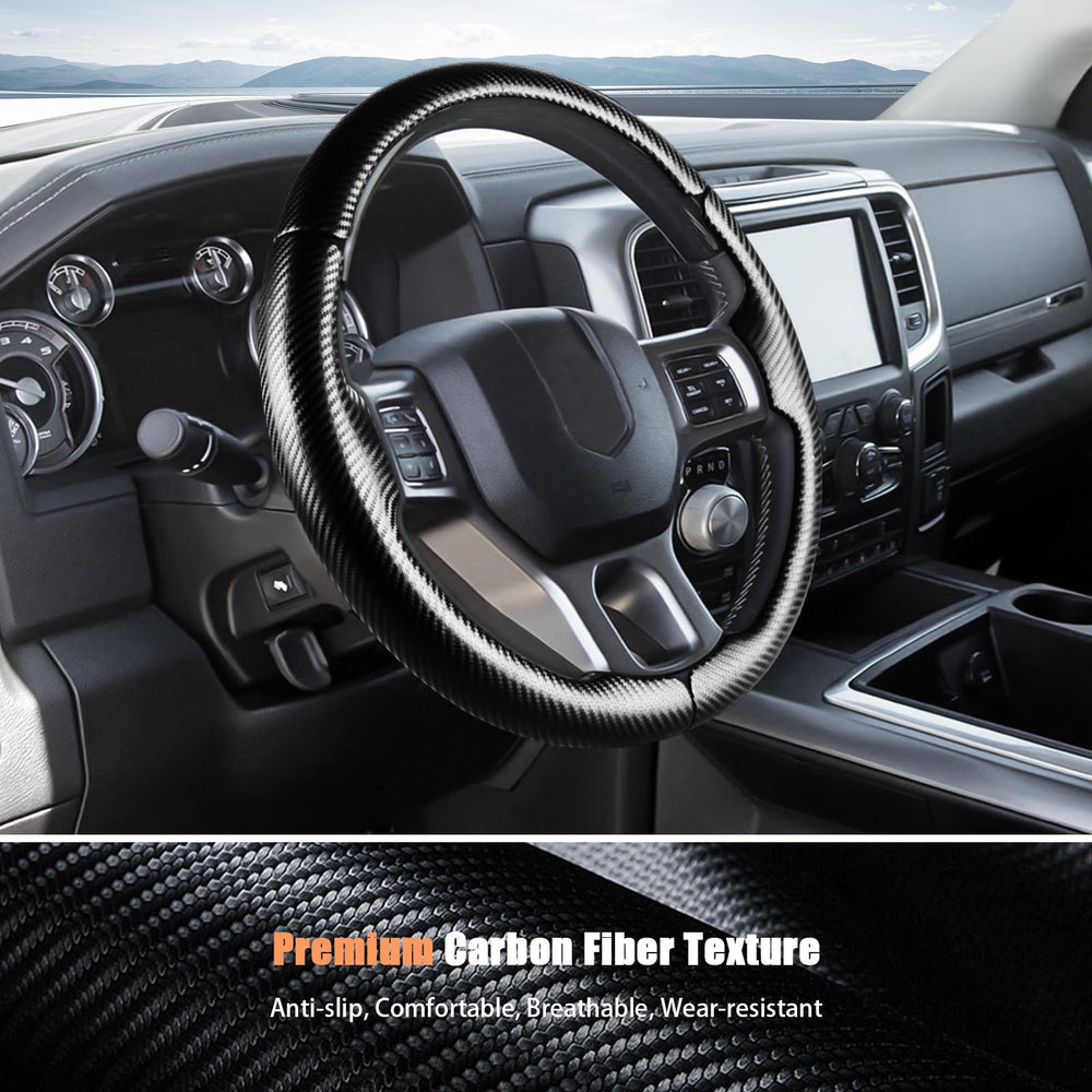 Aimato durable carbon fiber steering wheel cover protects against wear.