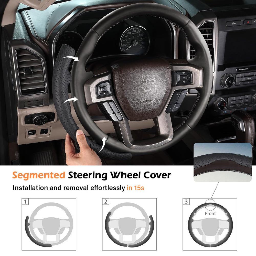 Aimato custom-fit steering wheel cover for Ford delivers precise, factory-like feel.
