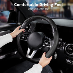 Aimato Nappa leather steering wheel cover shows breathable, skin-friendly comfort.