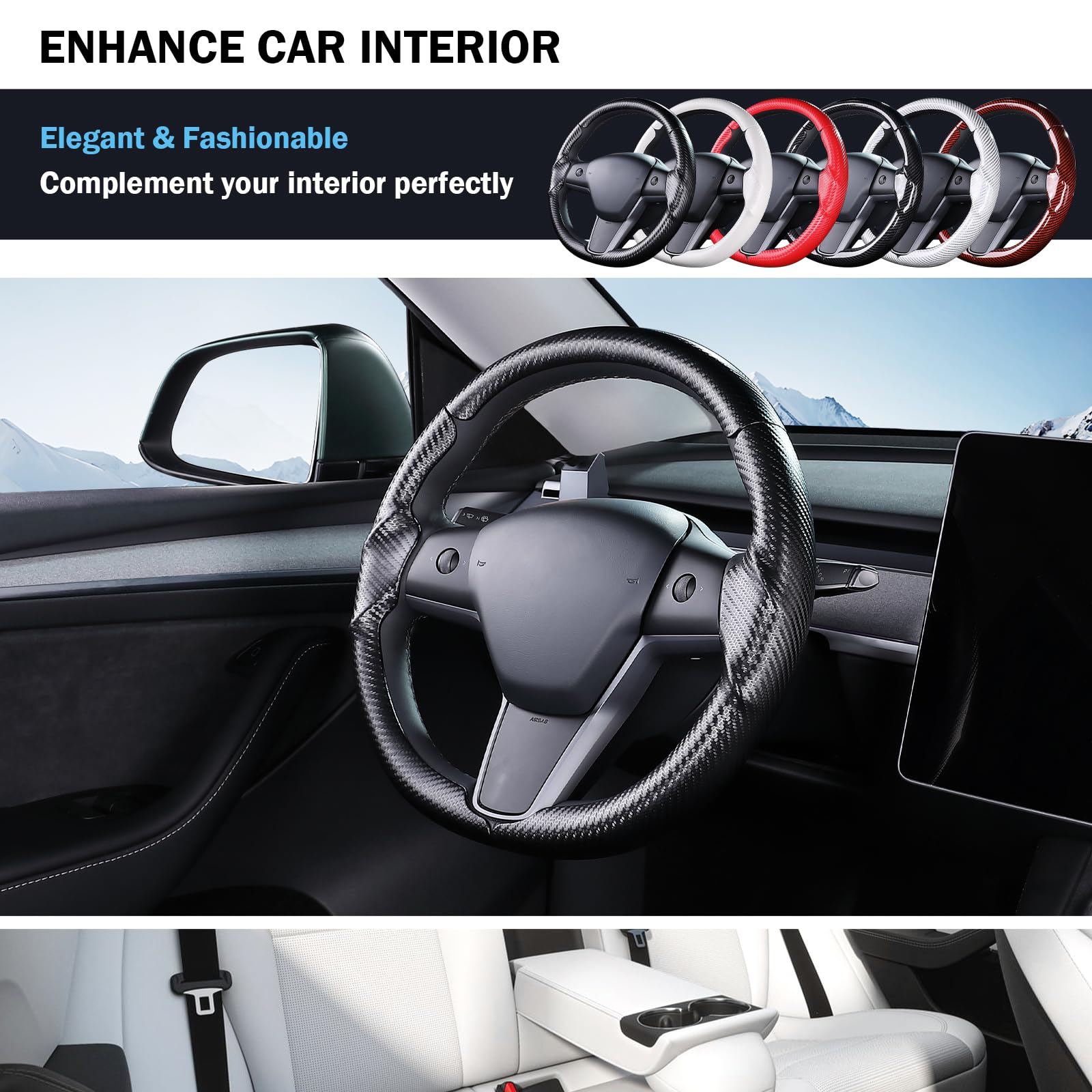 Aimato all-season material steering cover offers durable, comfortable grip.