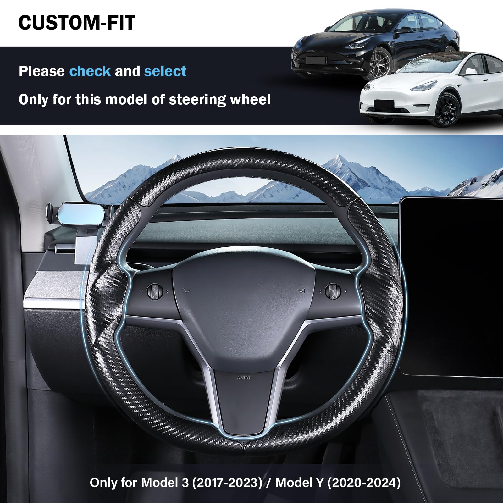 Aimato steering cover for Tesla Model Y with precise fit and enhanced comfort.