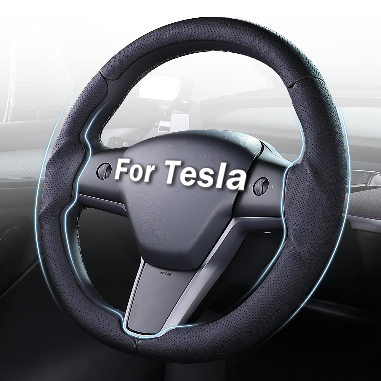 Aimato steering wheel cover on Tesla Model 3/Y with carbon 3D ergonomic grip for comfortable control