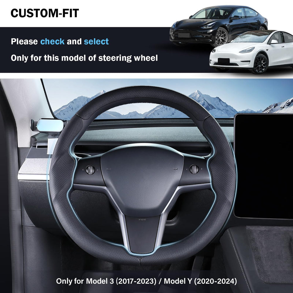 Aimato Nappa black steering wheel cover closeup showing breathable non-slip surface