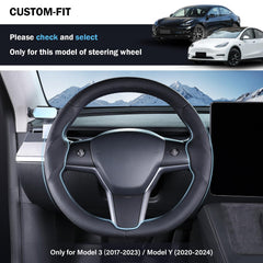 Aimato Nappa black steering wheel cover closeup showing breathable non-slip surface