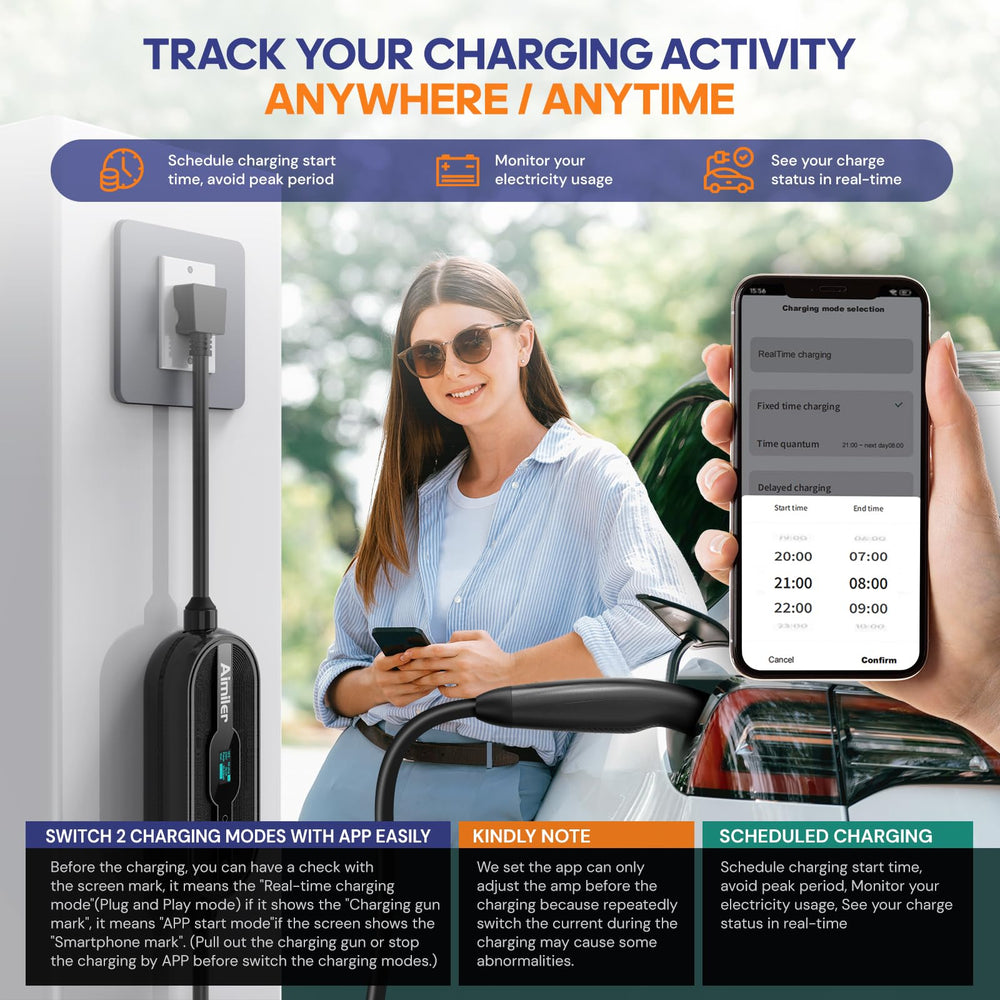 AIMILER 240V 6-20P plug enabling faster Level 2 charging.