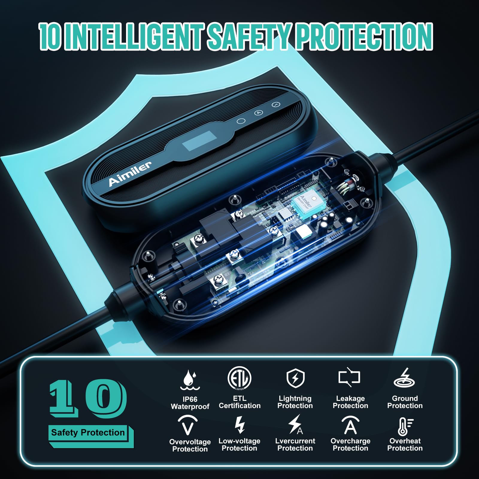 AIMILER adjustable amperage from 16 to 32 A for scalable charging.