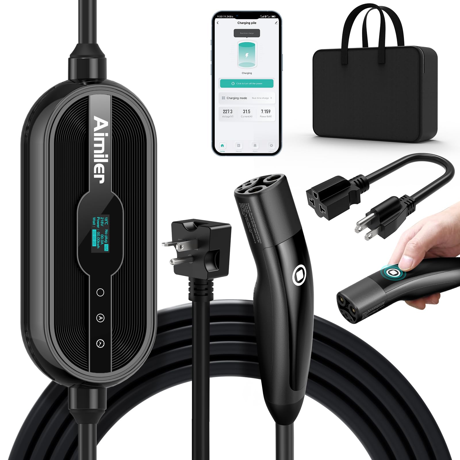 AIMILER Level 1/2 Tesla charger front view for convenient home charging.