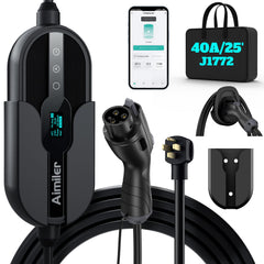 AIMILER Level 2 charger viewed from the front showing its compact design for home use