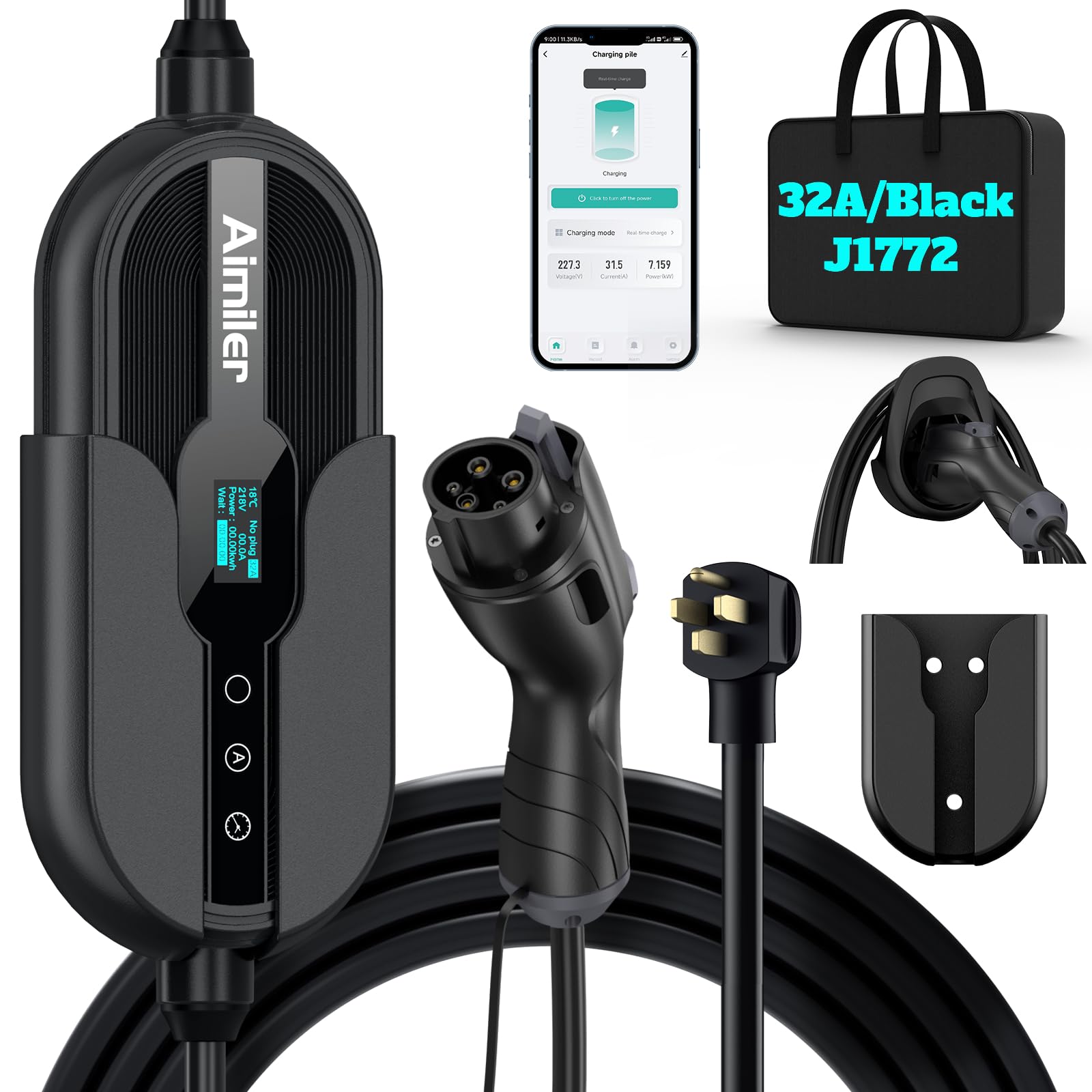 AIMILER Level 2 EV Charger with WiFi app for smart home charging