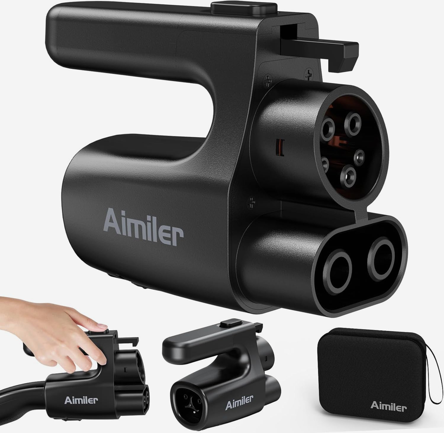 AIMILER NACS to CCS1 adapter front view showing compact design and usability.