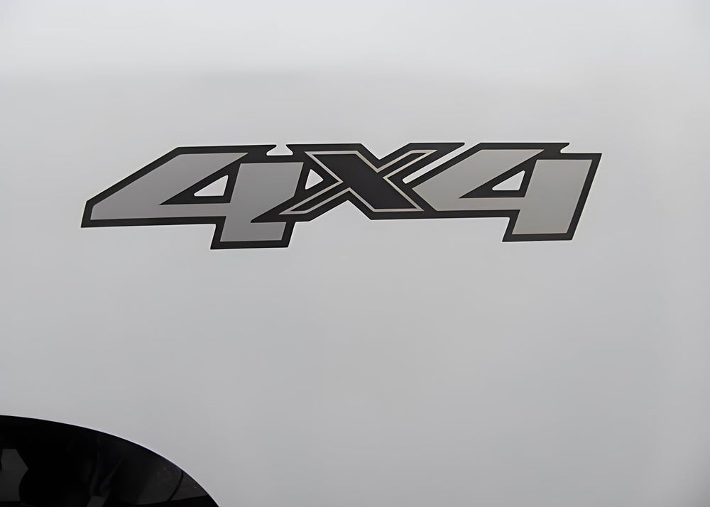 White 4x4 graphics on Silverado bed sides for a cleaner look