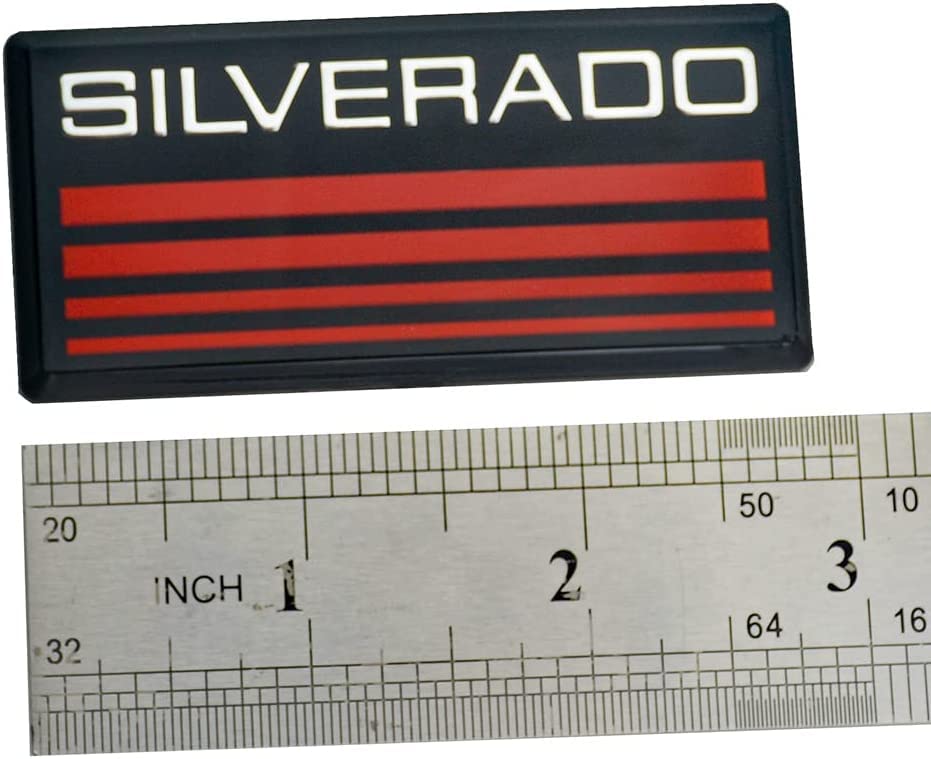Aimoll Silverado emblem installed on cab roof pillar shows subtle red line accent.