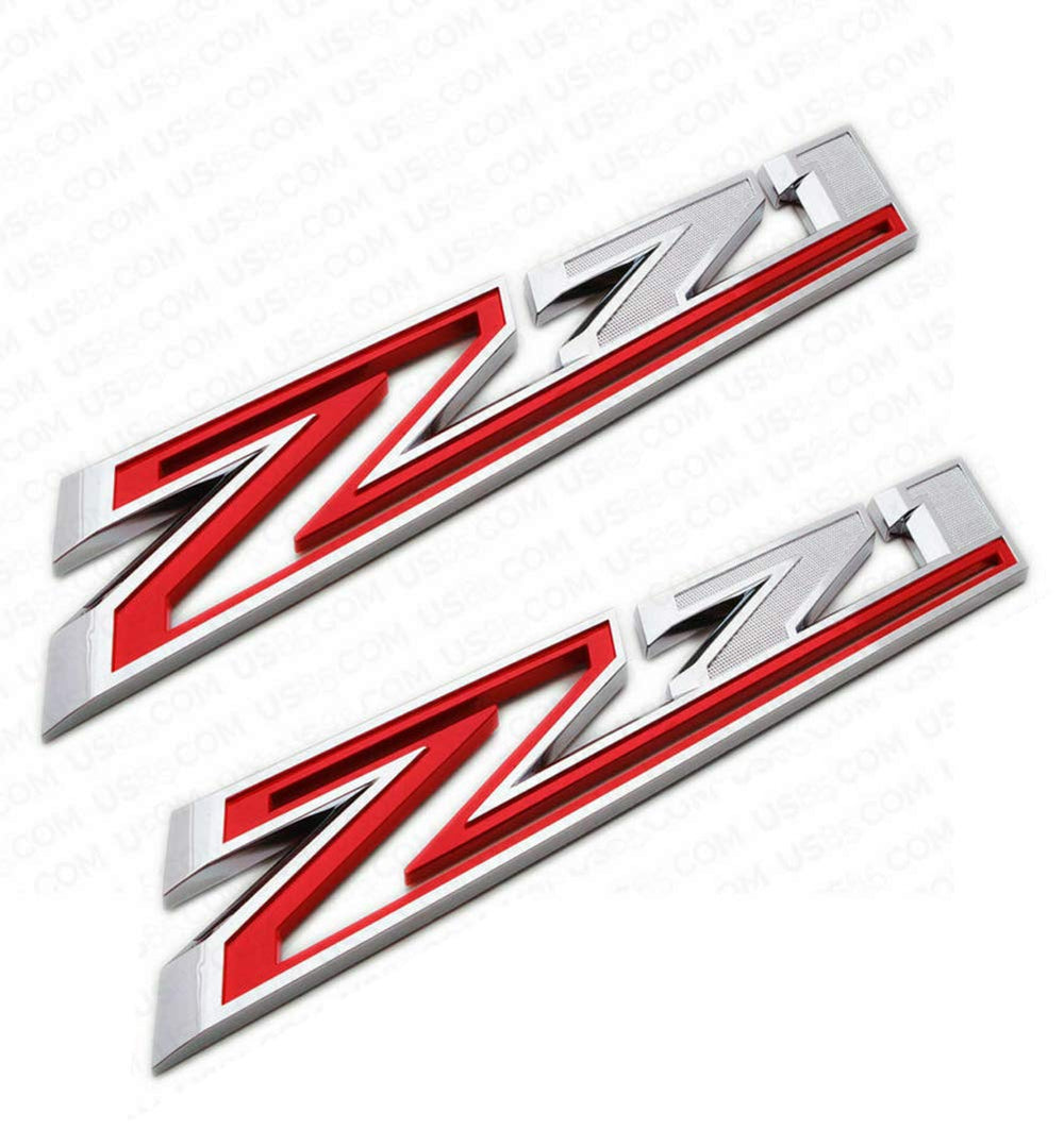 Aimoll Z71 chrome red side fender emblem on Silverado left enhances exterior style.