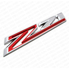 Aimoll Z71 chrome red side fender emblem on Silverado right adds bold detail.