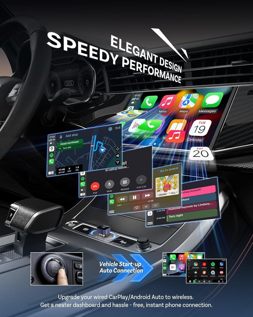 Aimoon wireless setup CarPlay adapter enables quick Bluetooth pairing.