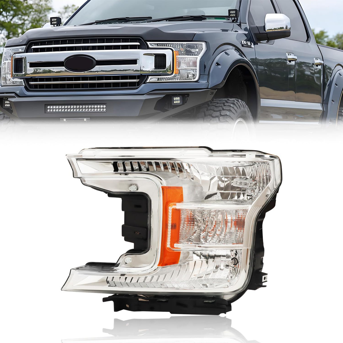 AIONIXER headlight assembly for F-150 left-front view delivers crisp night illumination