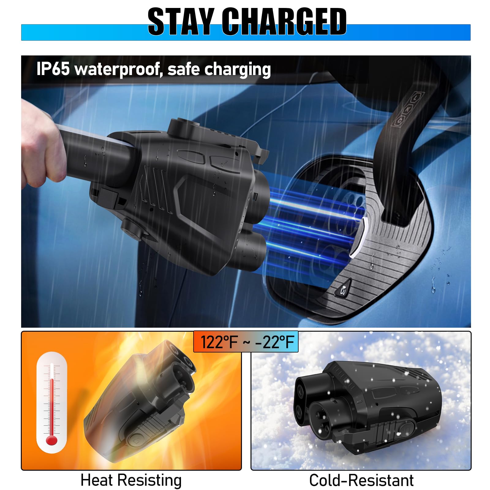 Aipechy NACS-to-CCS1 adapter used on a highway to speed charging.