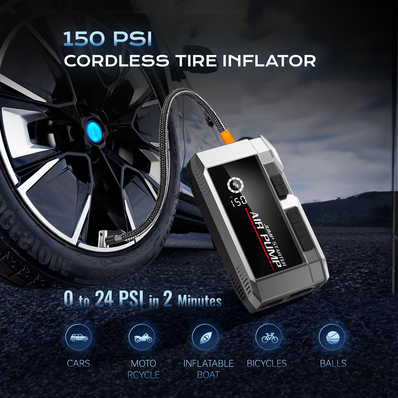 AIPOWAY digital pressure gauge shows tire pressure in real time.