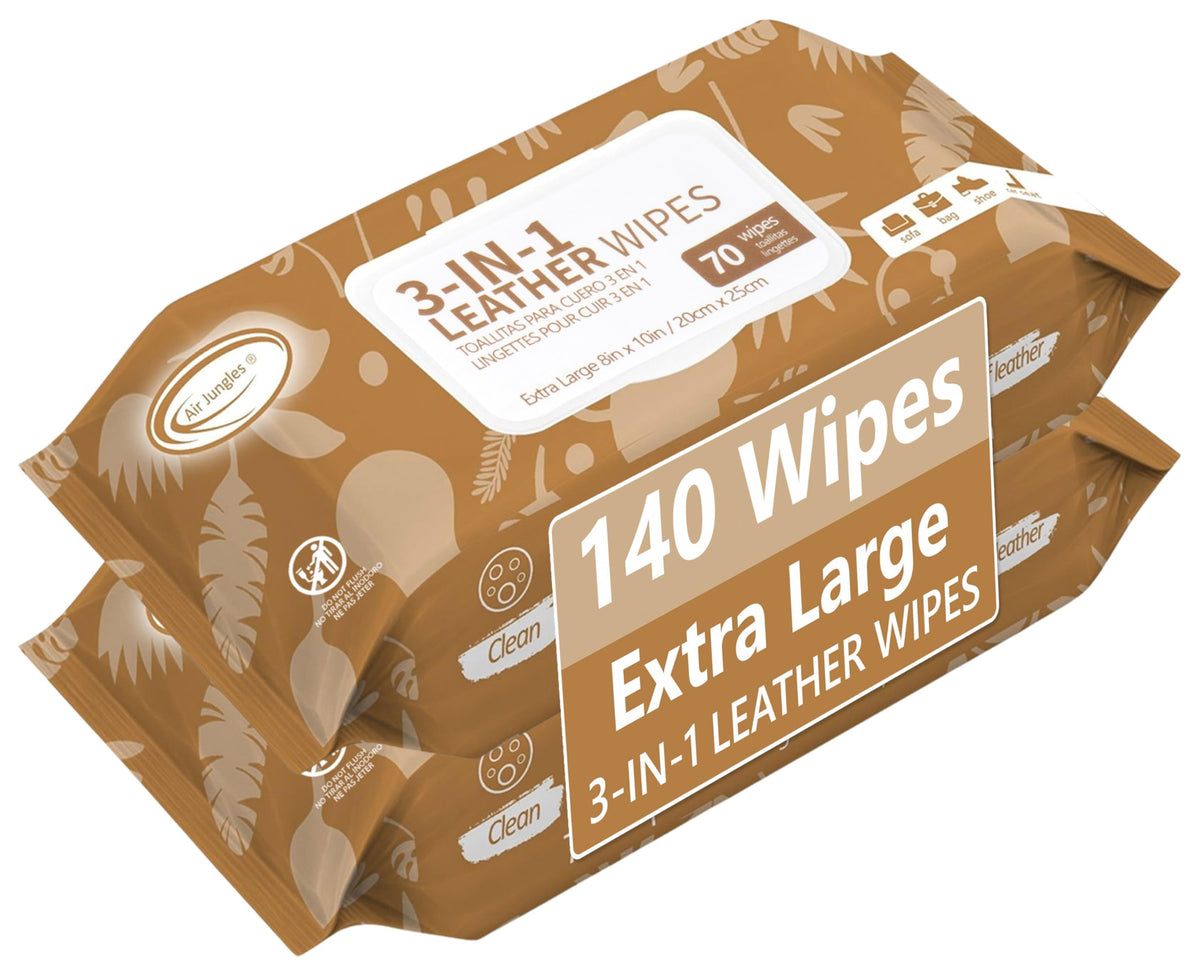 Air Jungles 3in1 leather wipes pack with extra-large 8x10 sheets for deep cleaning.