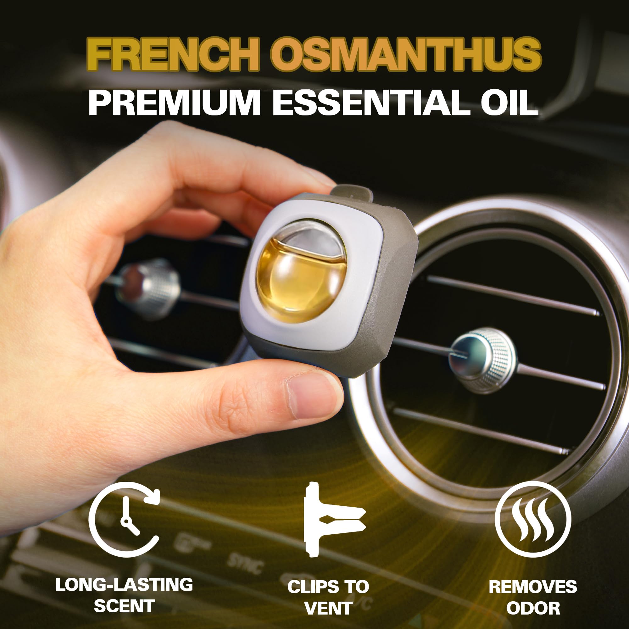 Air Jungles Osmanthus clip attached to vent delivering pleasant aroma