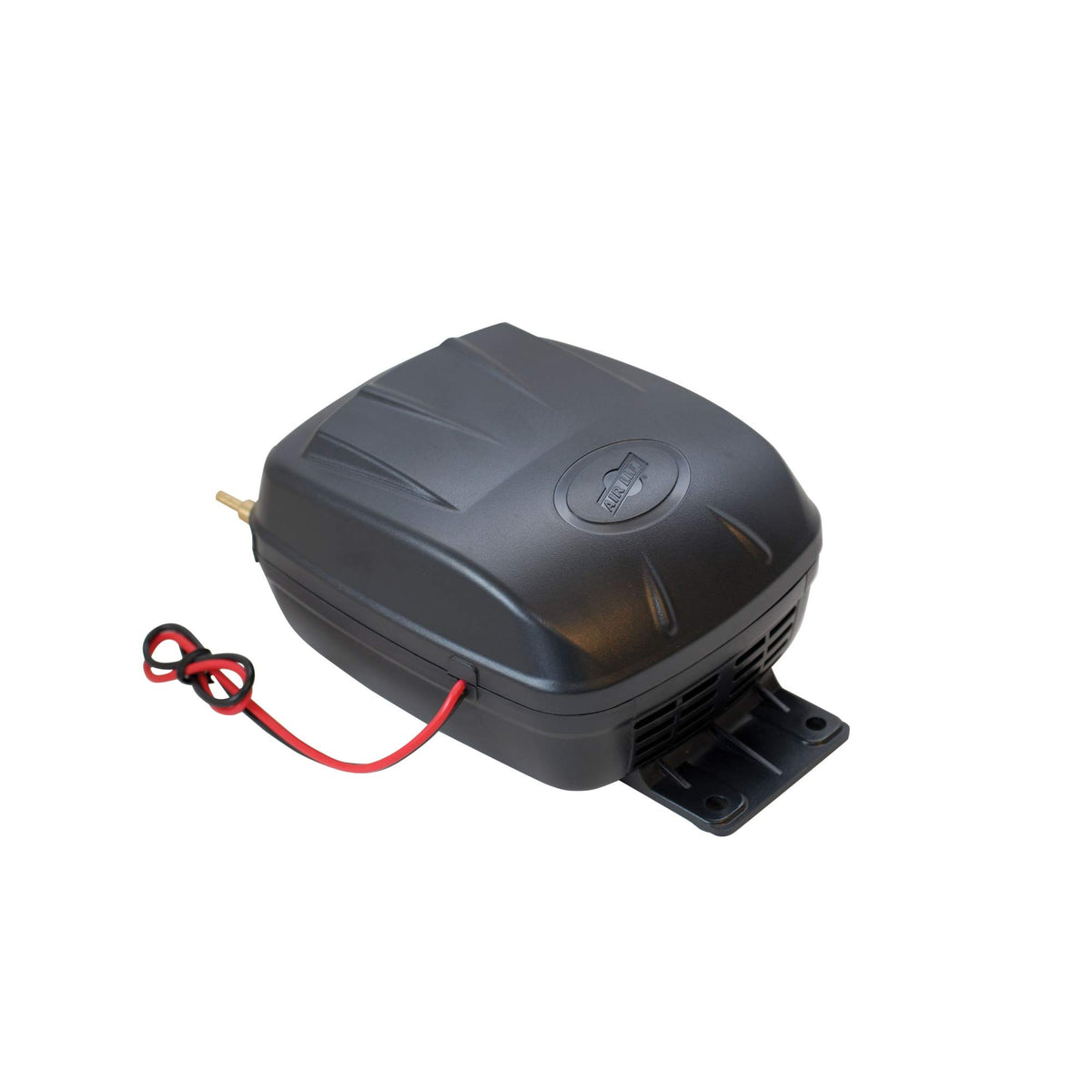 Air Lift 16060 air compressor in silver for 12V systems, ideal replacement in mobile setups.