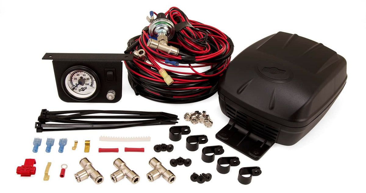 Air Lift Load Controller II gauge and compressor mounted for easy on-the-go leveling.