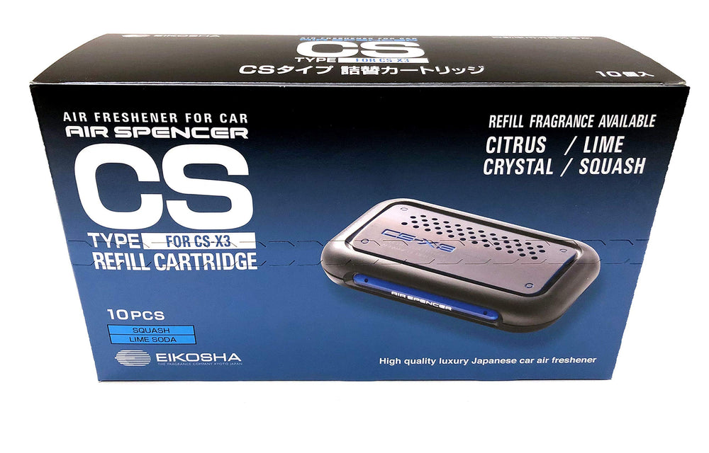 Air Spencer C10 CS-X3 squash refill cartridge in CS-X3 case, designed for up to four weeks of fragrance.
