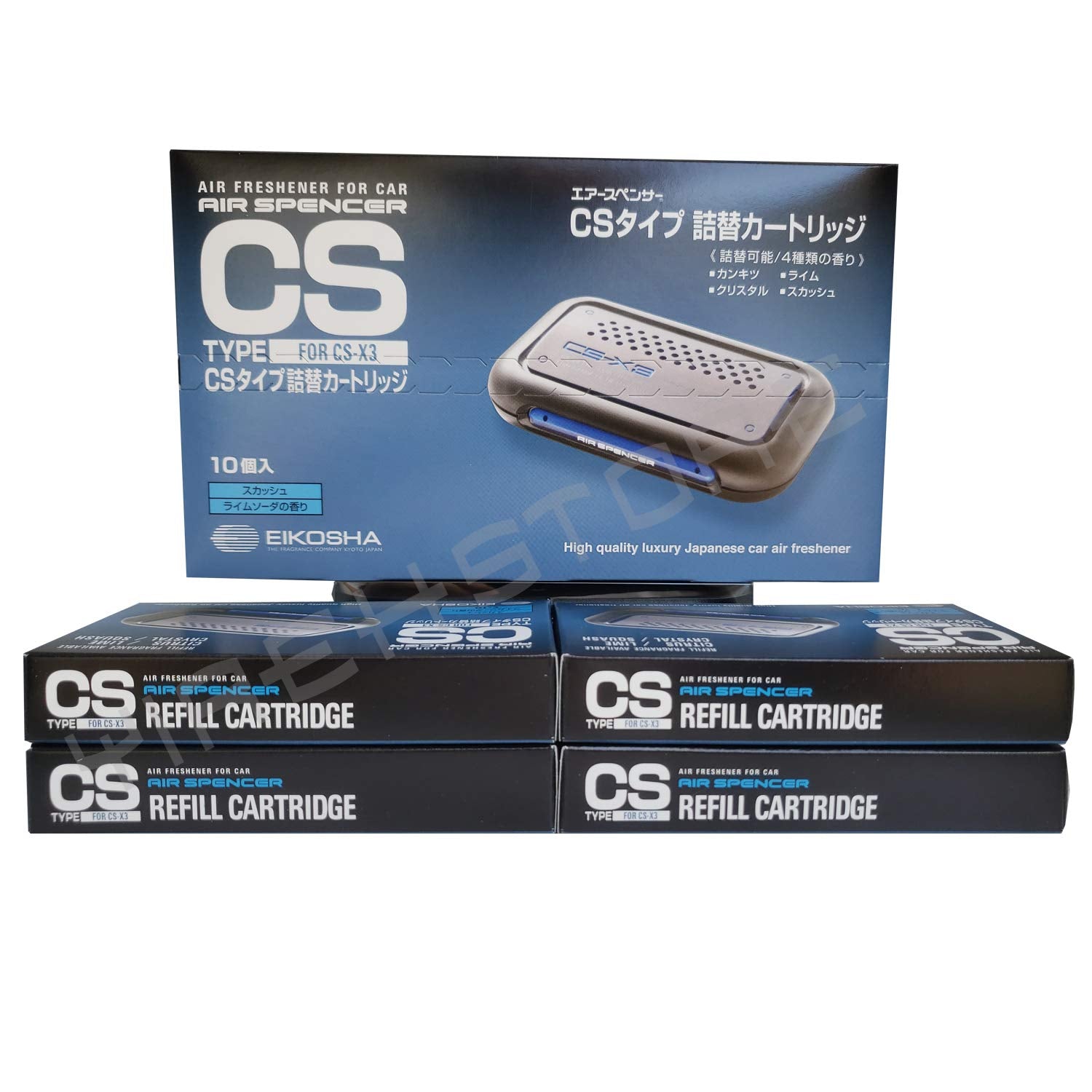 Air Spencer CSX3 Squash refill 4-pack nozzle-end highlights precise application for car cabins.