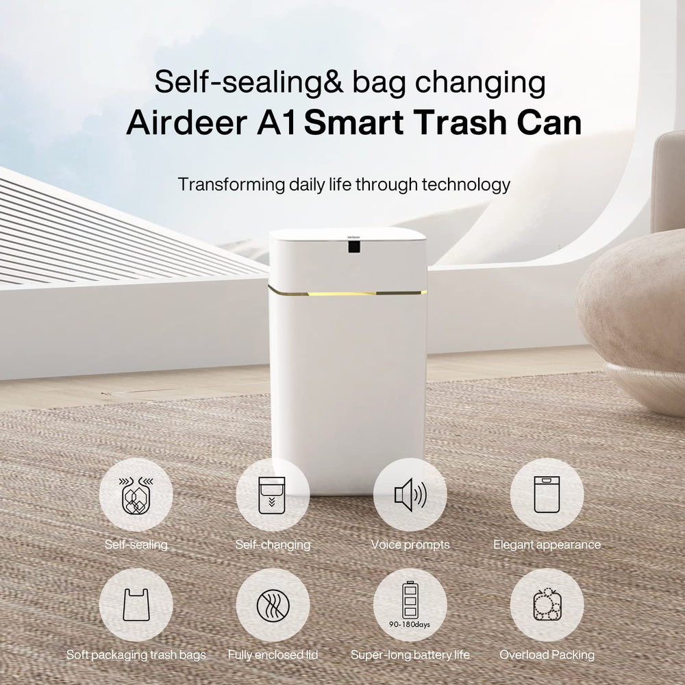 Airdeer Smart Trash Can auto bag replacement demonstrates effortless waste handling.