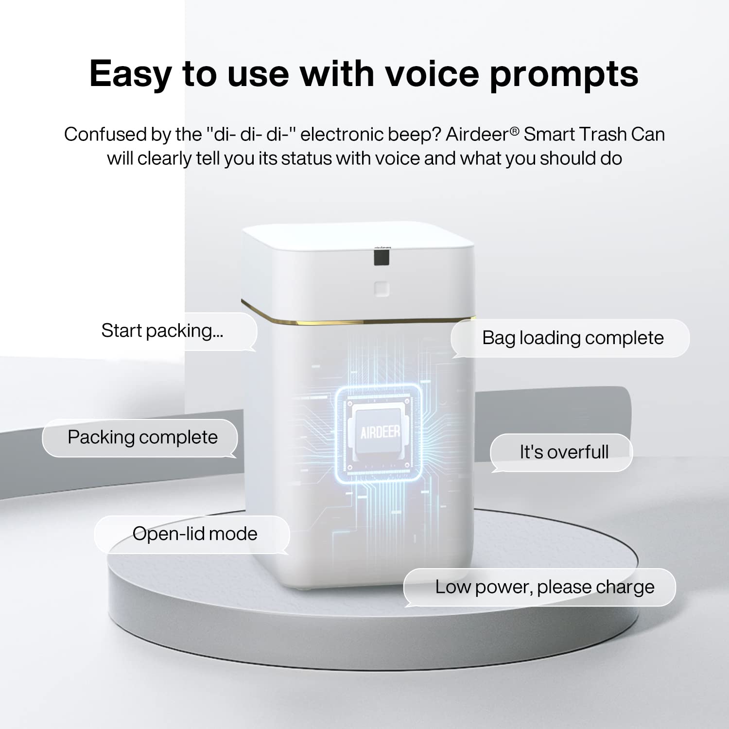 Airdeer Smart Trash Can voice prompts guide all ages.