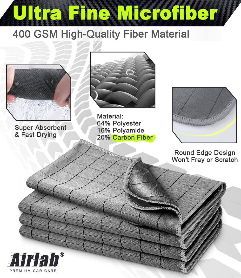 Airlab towel tackles grease without scratching car interiors and exteriors.