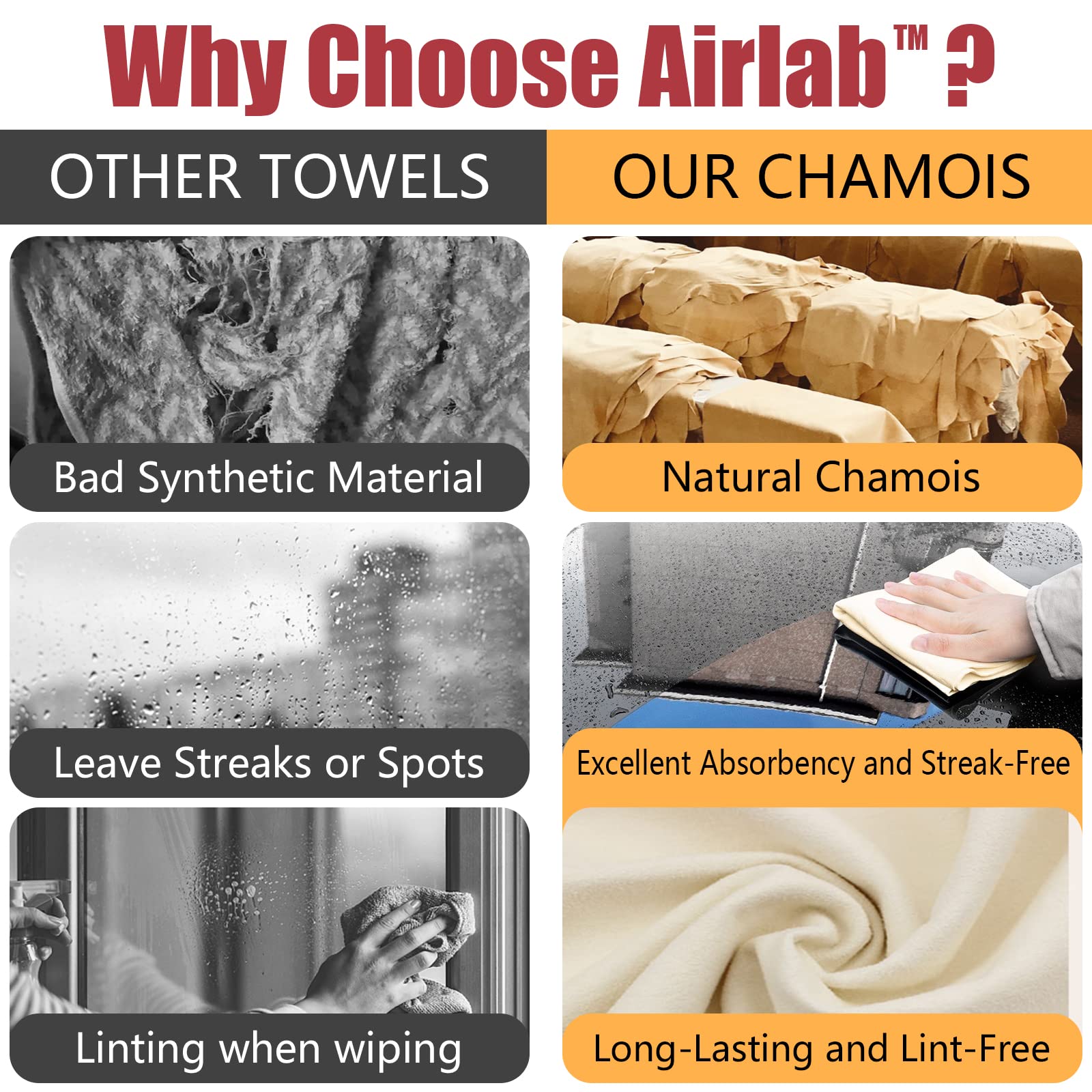 Airlab chamois in action drying a surface for streak-free shine