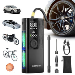 Airmoto front view showing compact pump and controls for fast roadside inflation