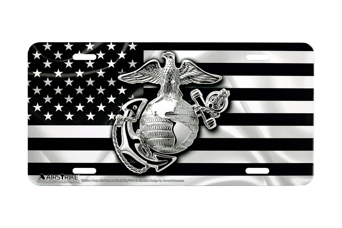 Airstrike Marine Corps license plate front view with crisp print and vivid colors.