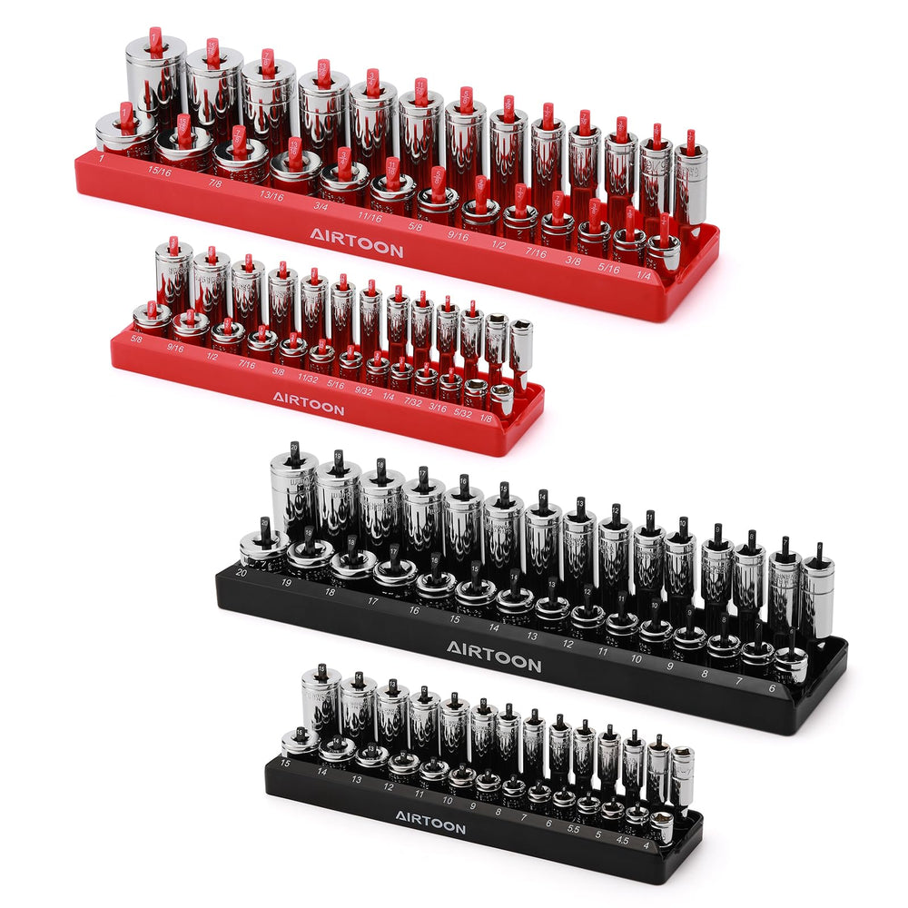 AirToon socket organizer trays in a 4-piece set for deep and standard sockets