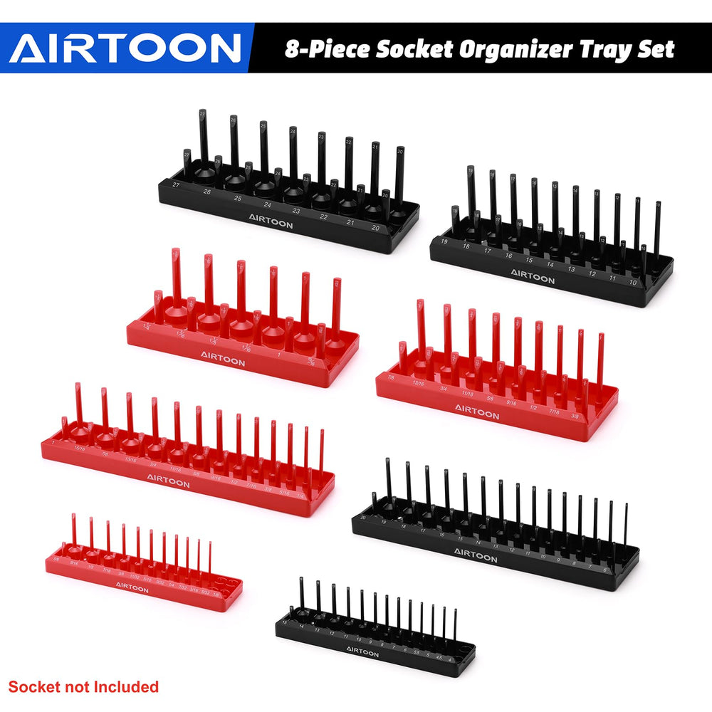AirToon 1/2-inch drive sizes cover 3/8-inch to 1-1/4 inch SAE sockets.