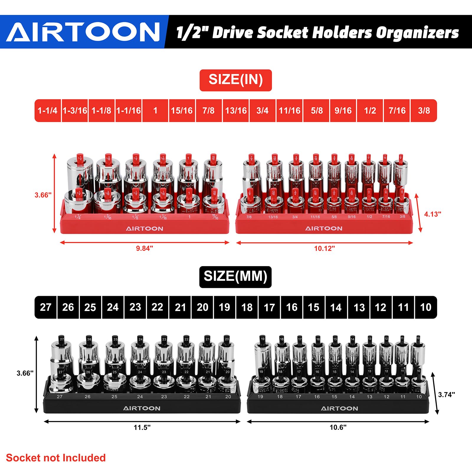 AirToon socket trays use color-code for metric and SAE sockets to simplify selection.