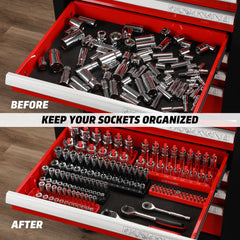 AirToon socket trays feature clearly labeled posts for fast size recognition.