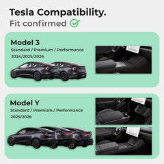 Airvolt center console armrest cover on Tesla Model 3 Highland with soft-touch comfort.