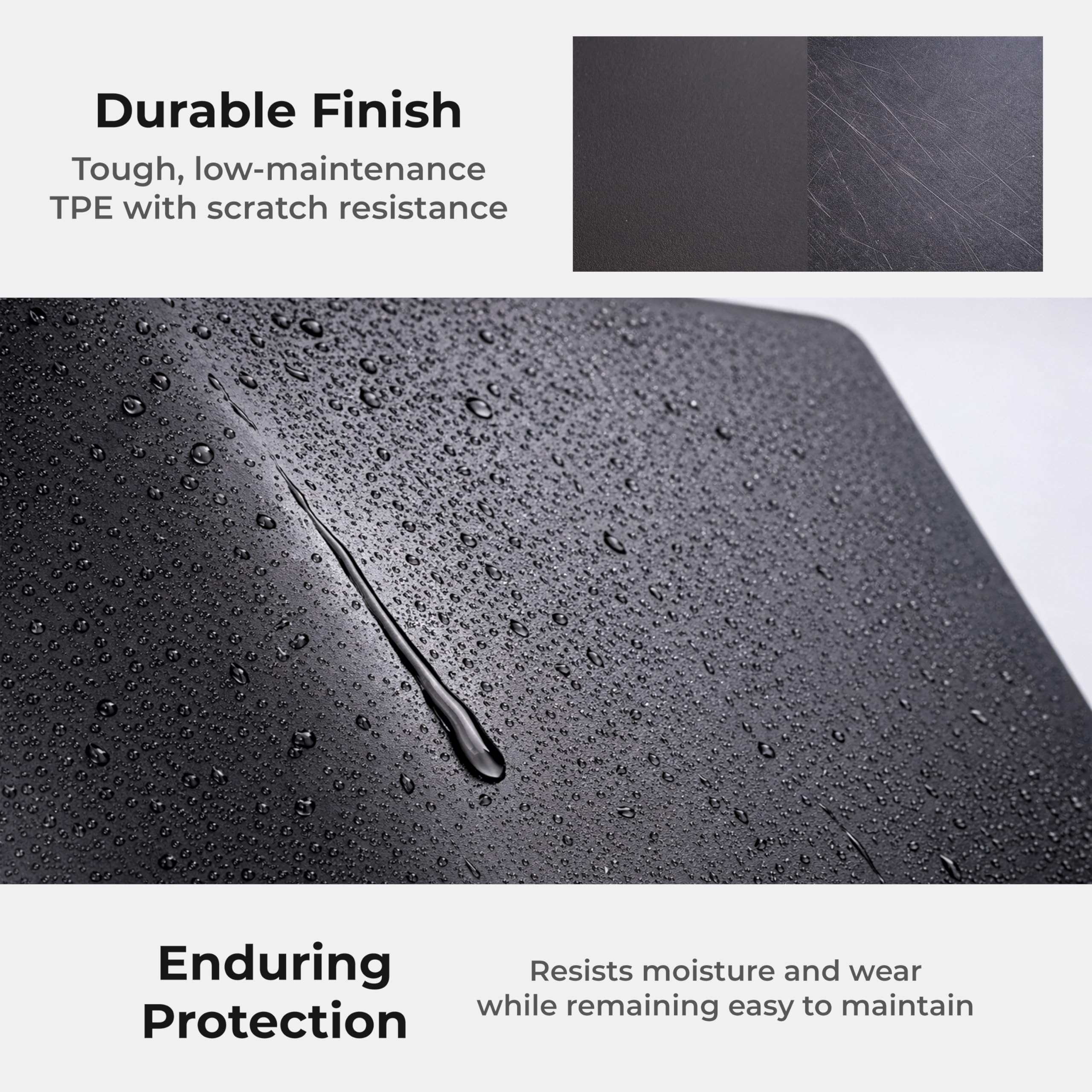 Airvolt soft-touch TPE surface provides easy cleaning and spill resistance.