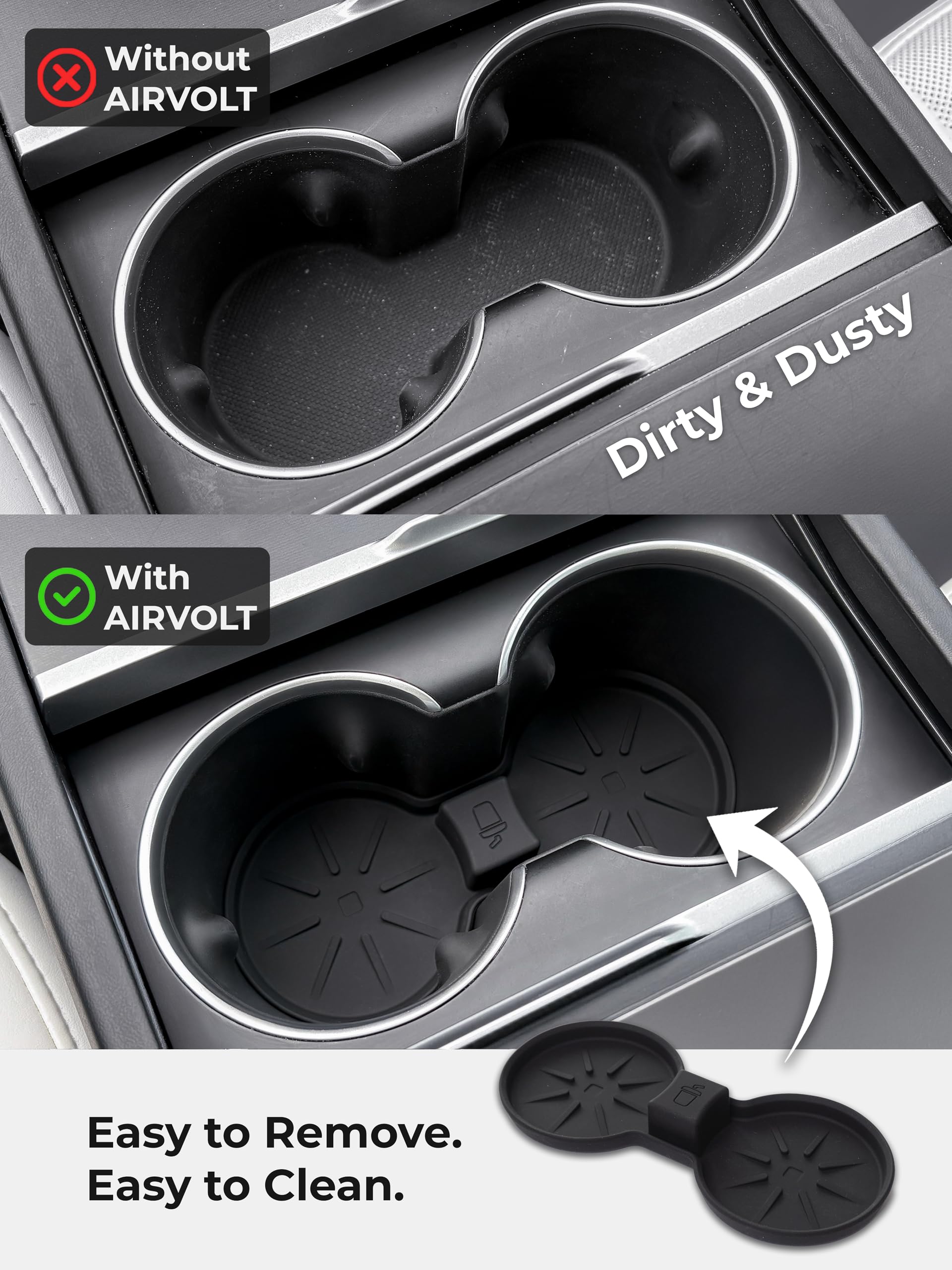 AirVOLT sunglasses holder keeps eyewear accessible in Tesla interior.