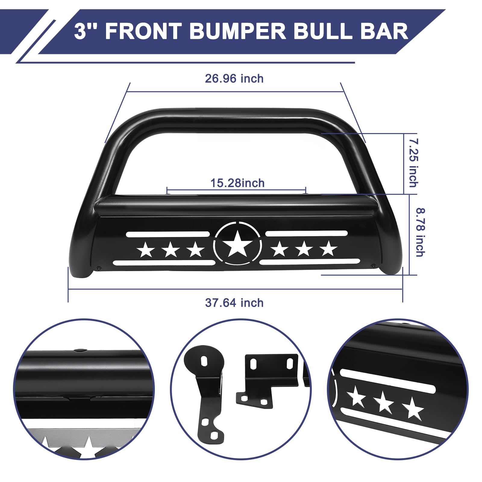 Durable 3-inch tubing and seamless welds on the AISHAN Bull Bar.