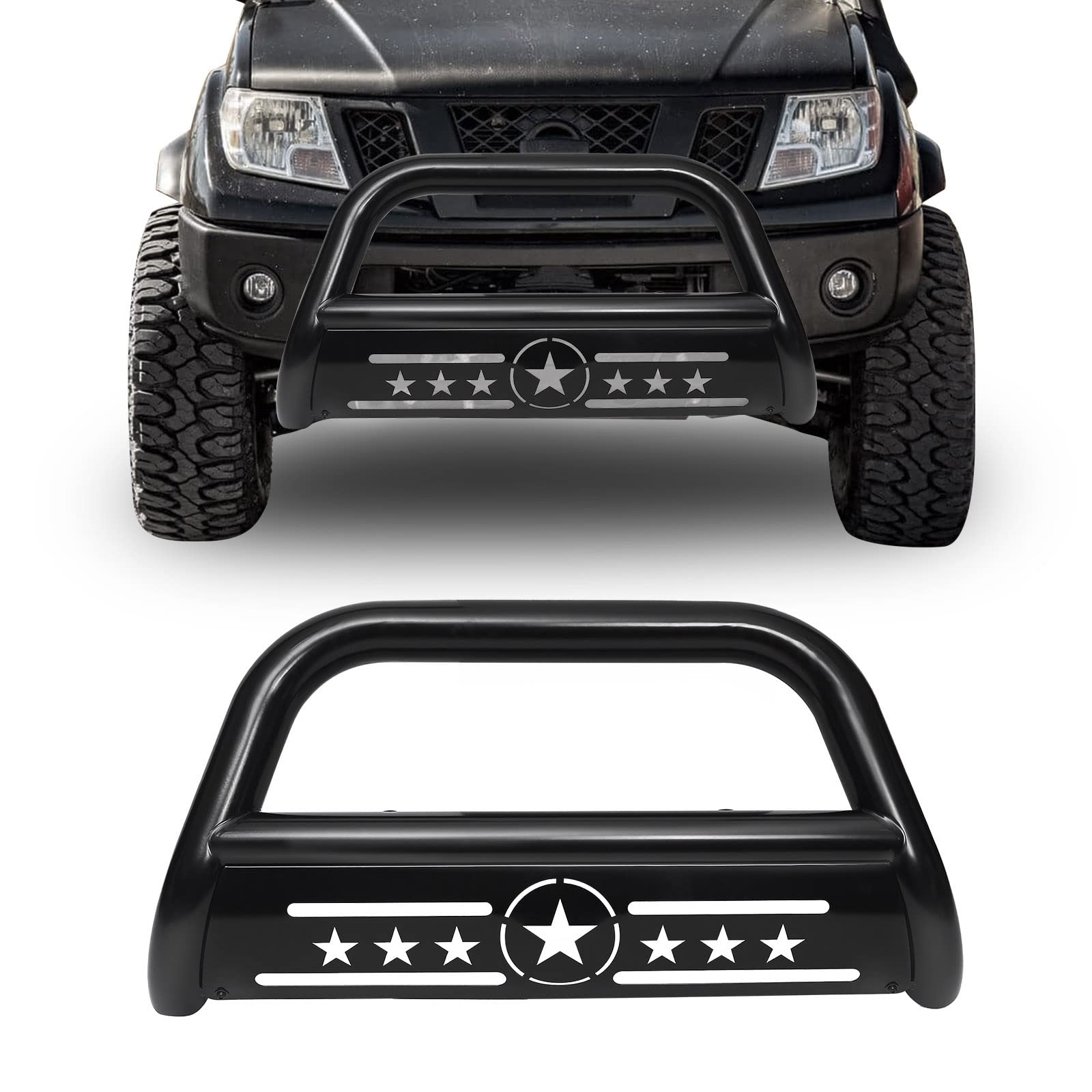 AISHAN Bull Bar front bumper on Nissan Frontier enhances rugged front-end protection.