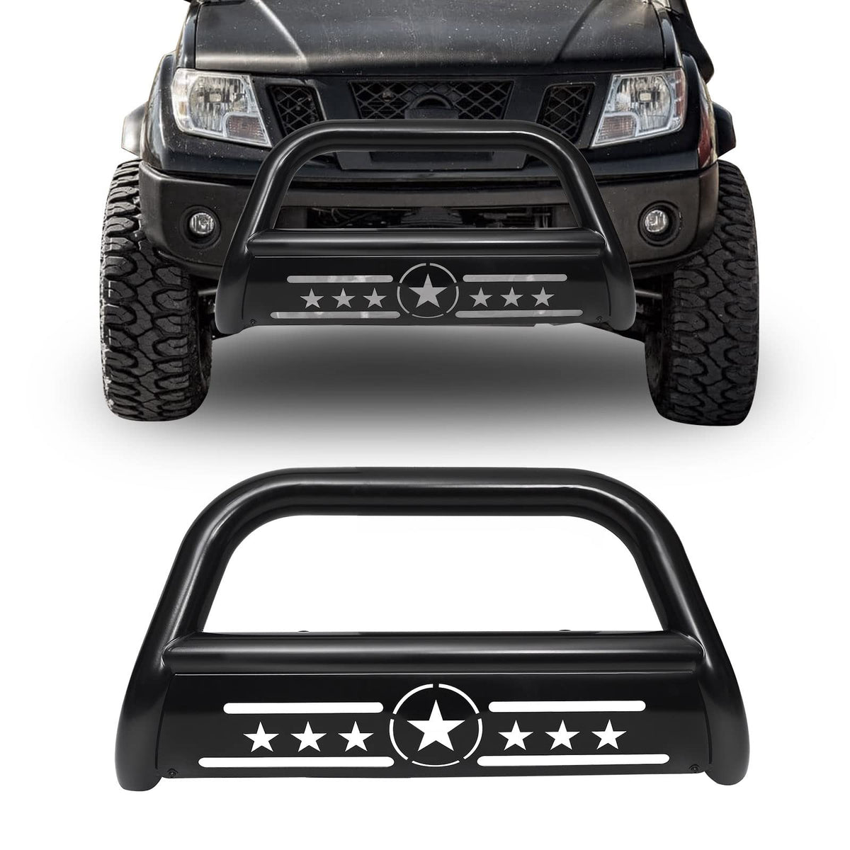 AISHAN Bull Bar front bumper on Nissan Frontier enhances rugged front-end protection.