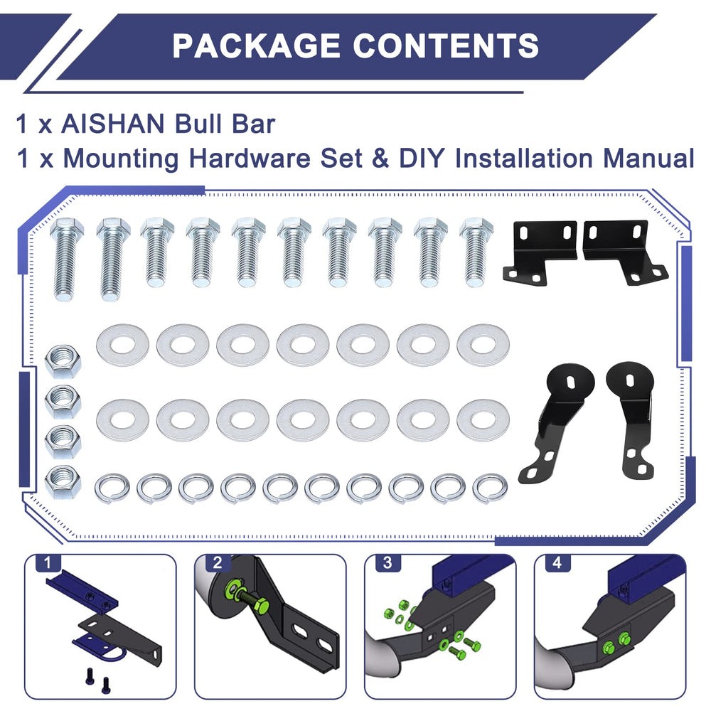 Complete mounting hardware and DIY manual with the AISHAN Bull Bar.