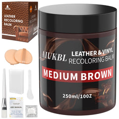 AIUKBL Leather Balm bottle pour demonstrates easy color refresh for leather